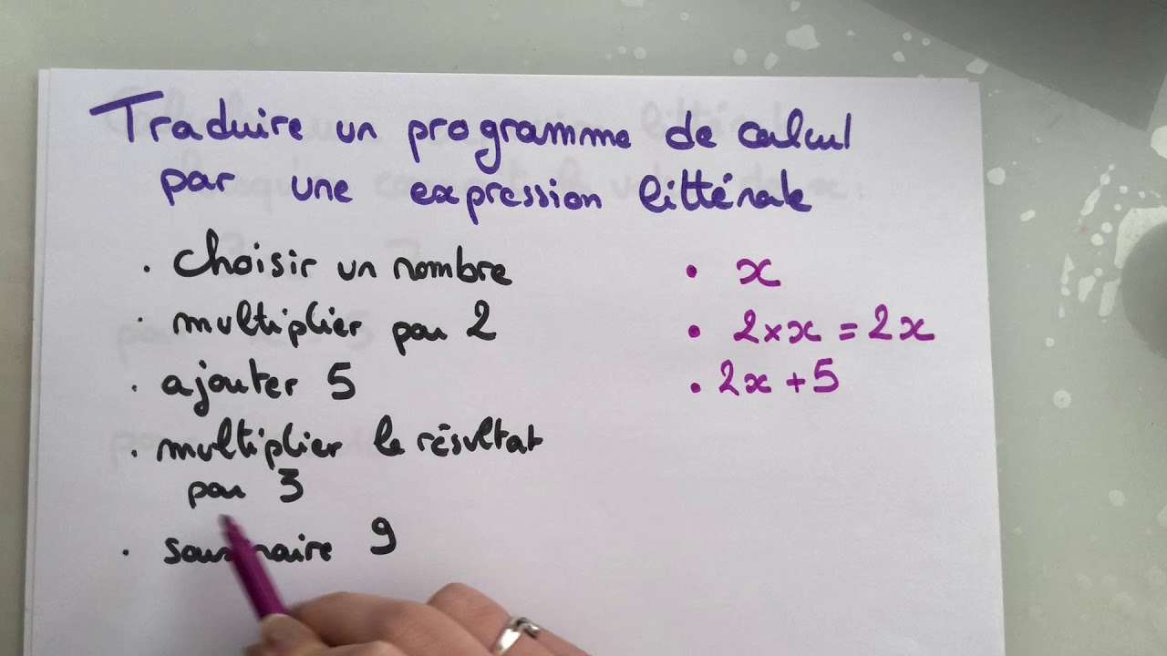 5eme - traduire un programme de calcul par une expression litt&eacute;rale