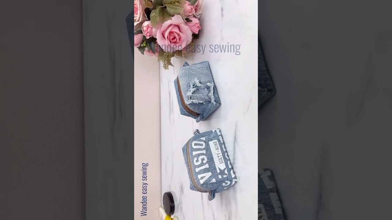 How to sew denim small cosmetic pouch bag tutorial #wandeeeasysewing #pouchbag #cosmeticbag