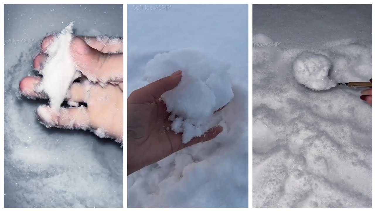 Snow Eating ❄️ Fresh Snow Dumplings, Snow Chunks & with Spoon #snow #satisfying #iceeating 