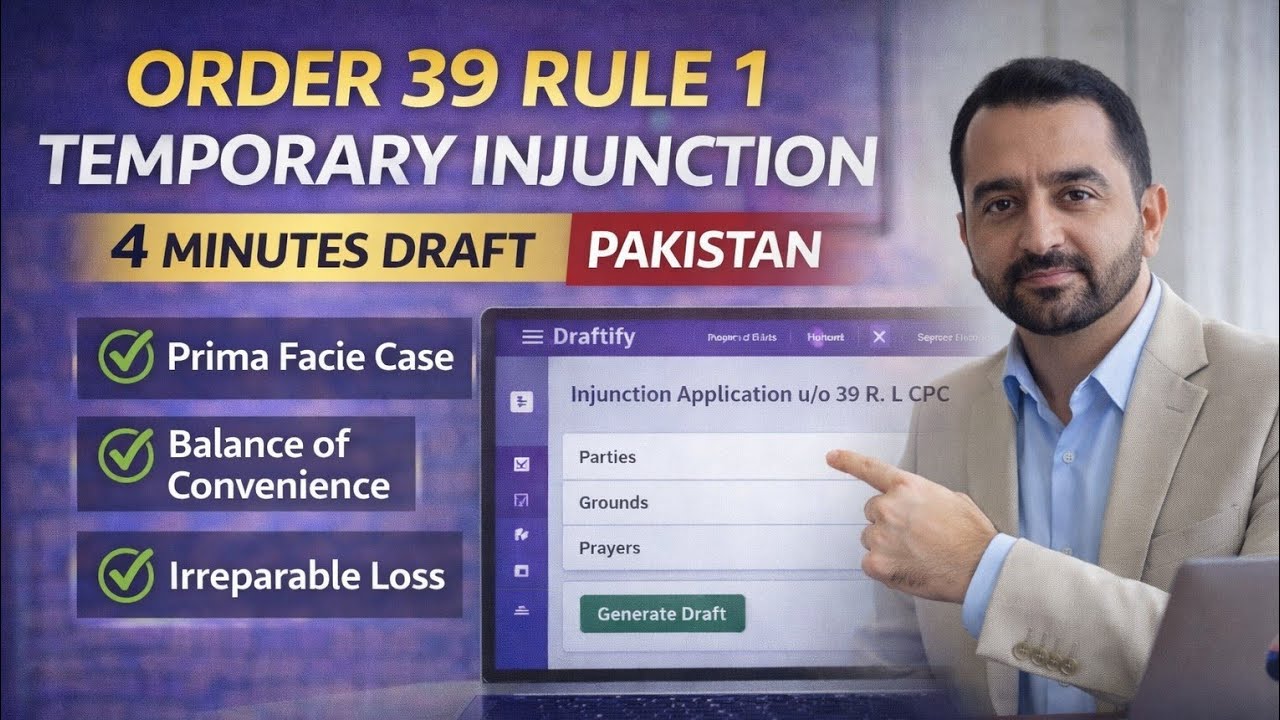 Temporary Injunction Application under Order 39 Rule 1 CPC | 4 Minute Draft | Draftify | Pakistan
