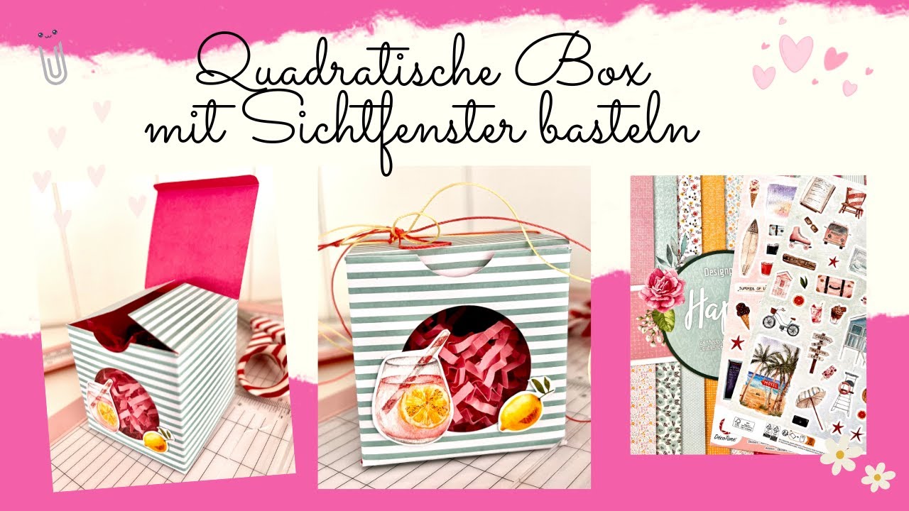 ☀️💞 Quadratische Box mit Sichtfenster basteln 🎀 I in cm I mit Papier und Stickern von ACTION ☀️💞