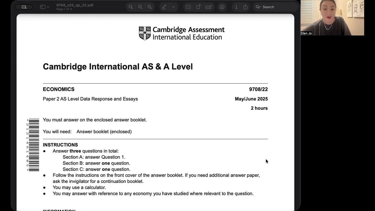 CIE A-level May/June2025 Economics Paper 22 and Paper 44