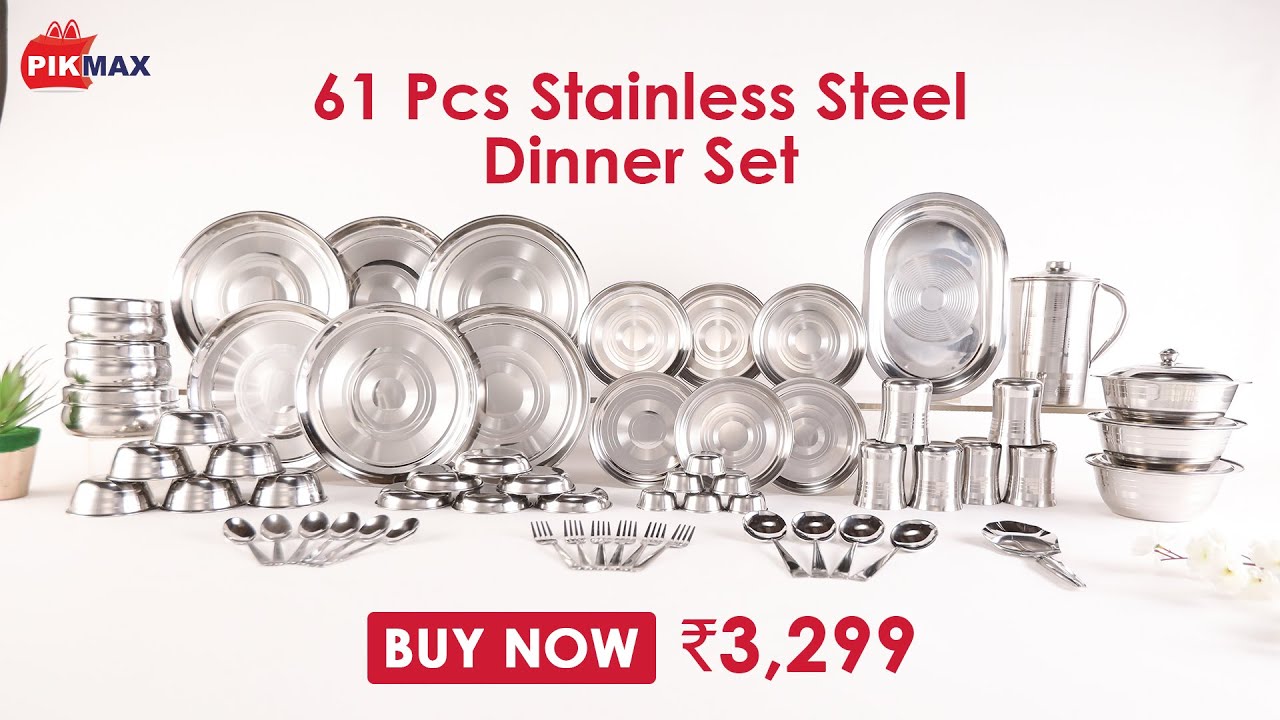 Stainless Steel Dinner Set of 61 Pcs by Kiaraa - PIKMAX