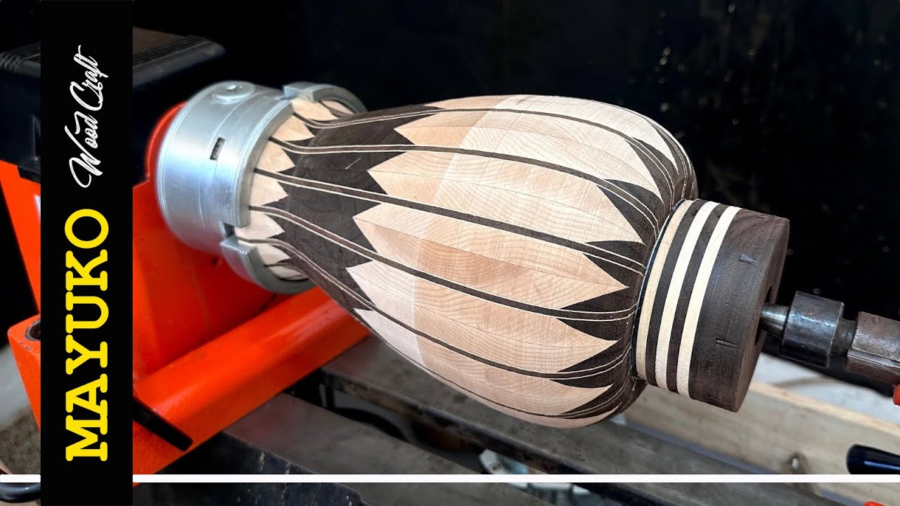 BLACK AND WHITE STAVED VASE, woodturning