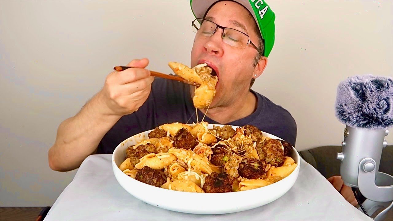 ASMR • Jumbo • Shell •  Pasta • With • Swedish • Meatballs • Mukbang 먹방 |  Eating Show !