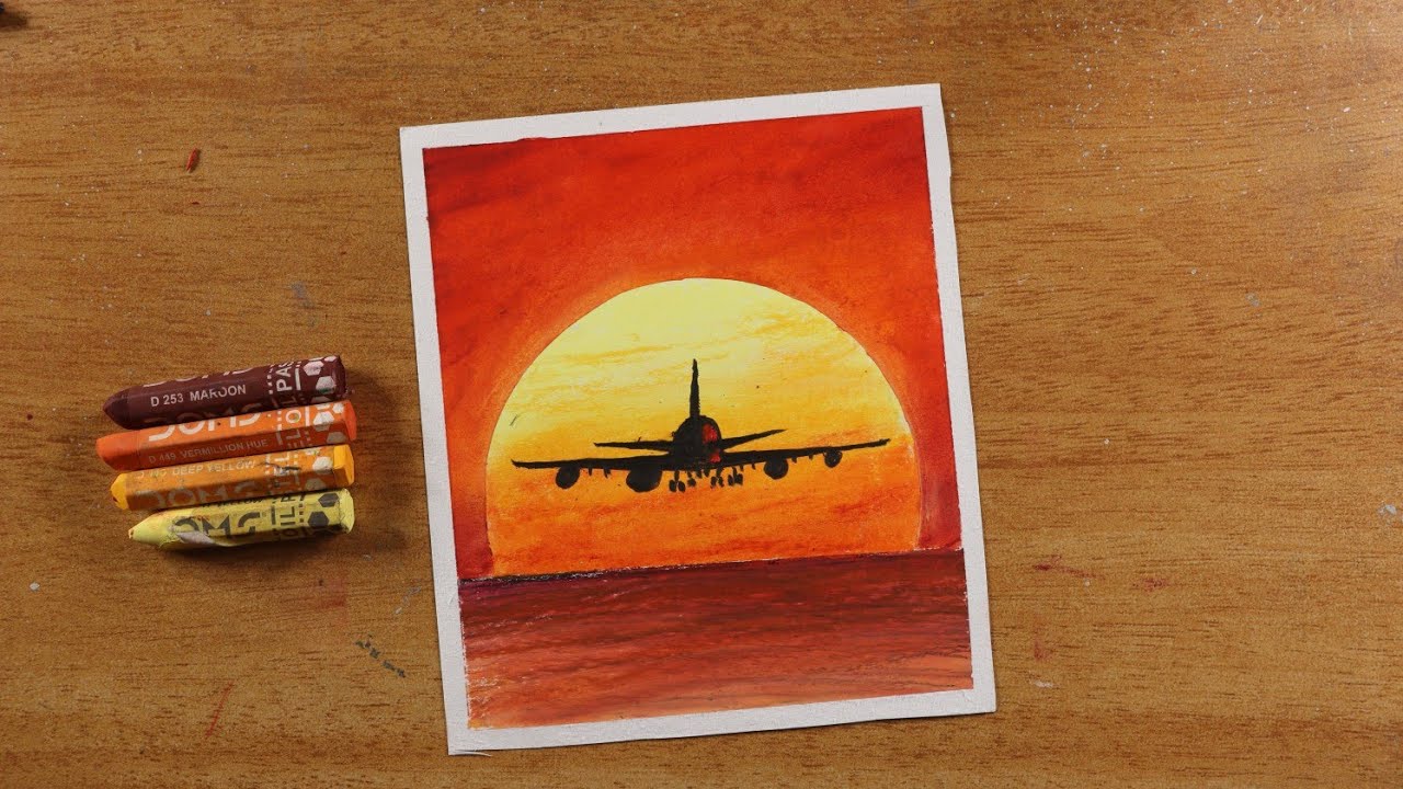 Plane Landing / Easy Oil Pastel Drawing for Beginners /  step by step oil pastel drawing