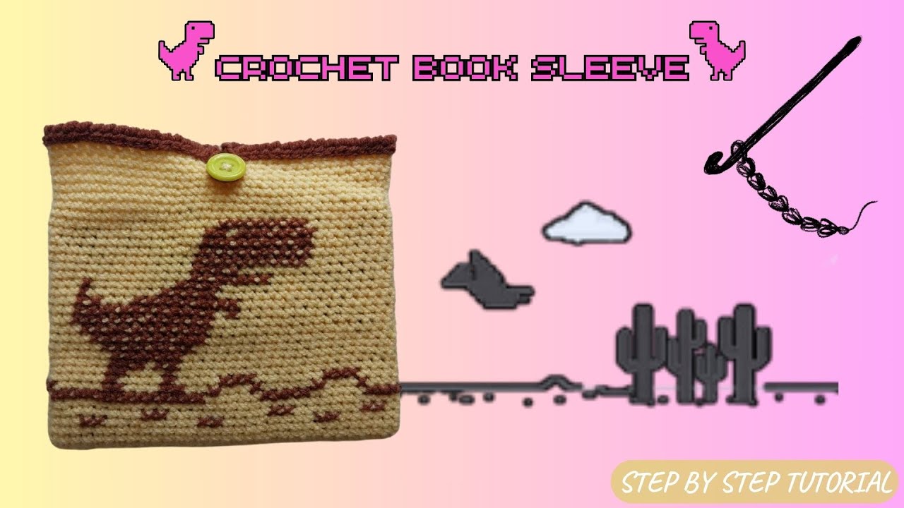 How to Crochet a Book/iPad/Laptop Sleeve | Back to School | Dino Embroidery & Cross Stitch Tutorial