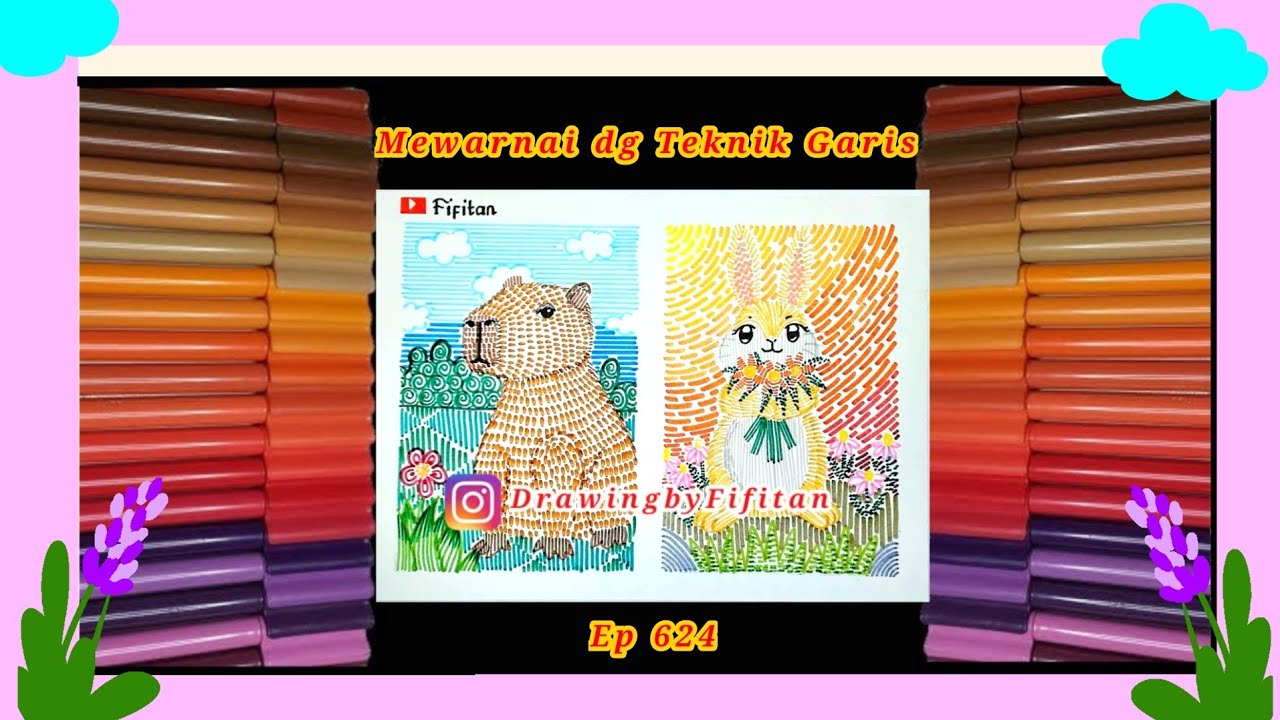 Cara Menggambar Capybara & kelinci dan mewarnai menggunakan Pola Garis ( ep 624 )