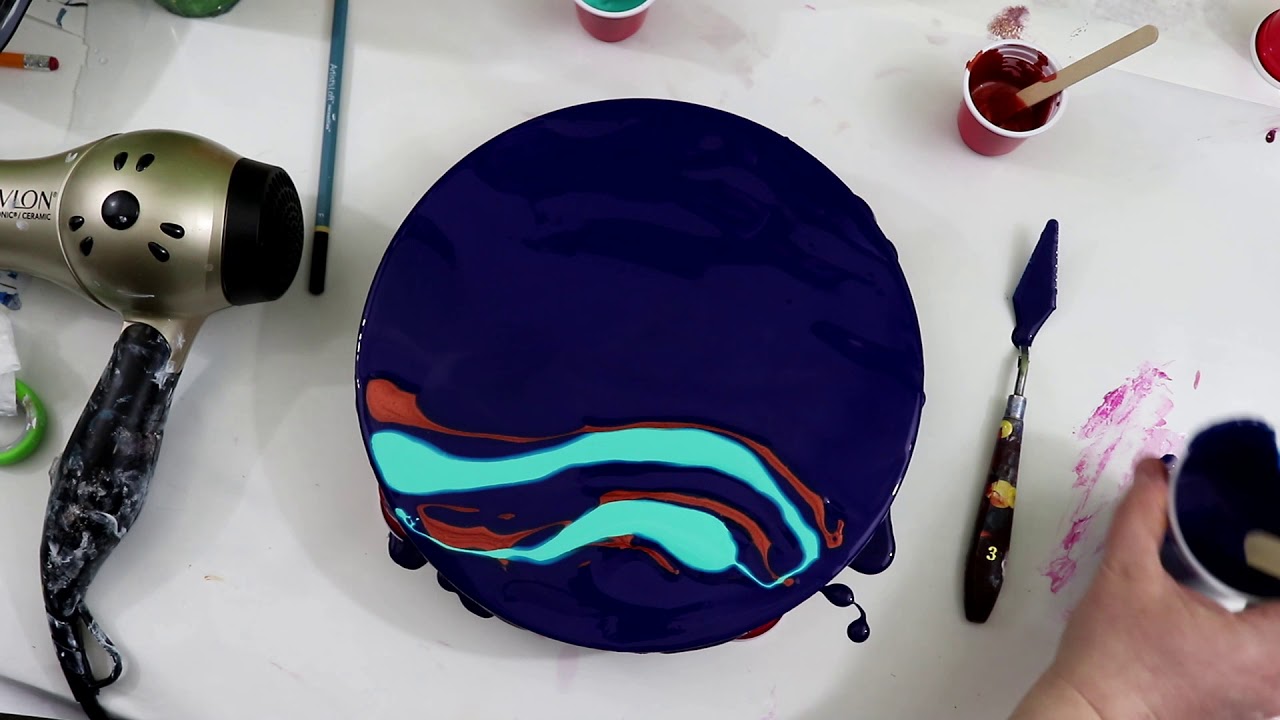 (283) Phthalo Blue Dutch Pour with Turquoise and Copper, Fluid Art Technique