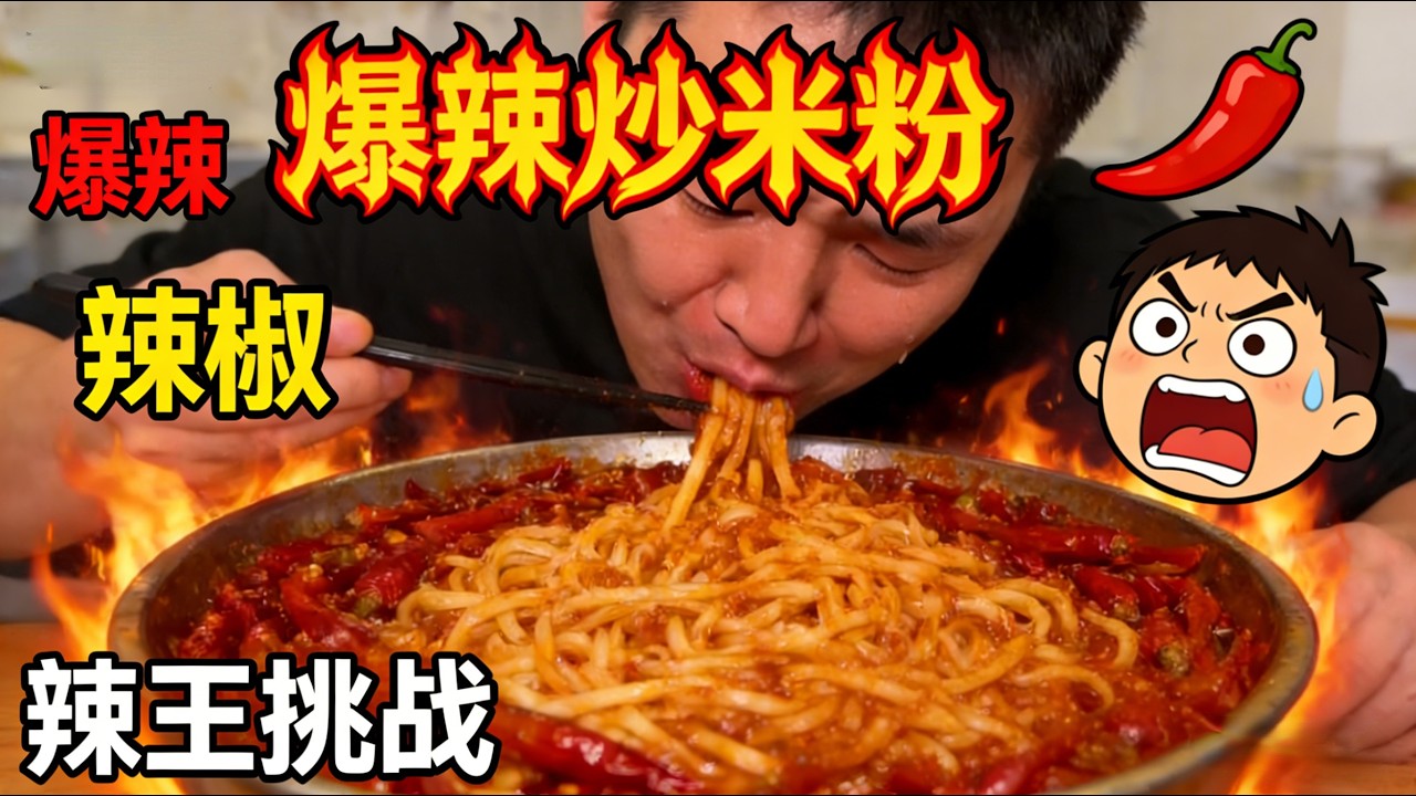 【辣王挑战】挑战变态辣新疆炒米粉，100万辣椒自助，刷新辣度认知