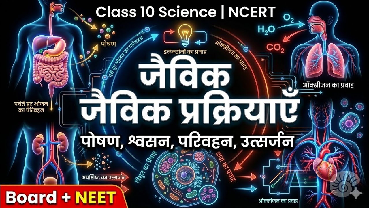 Class 10 Science Chapter 7 जैविक प्रक्रियाएँ | पोषण, श्वसन, परिवहन, उत्सर्जन | One Shot Revision