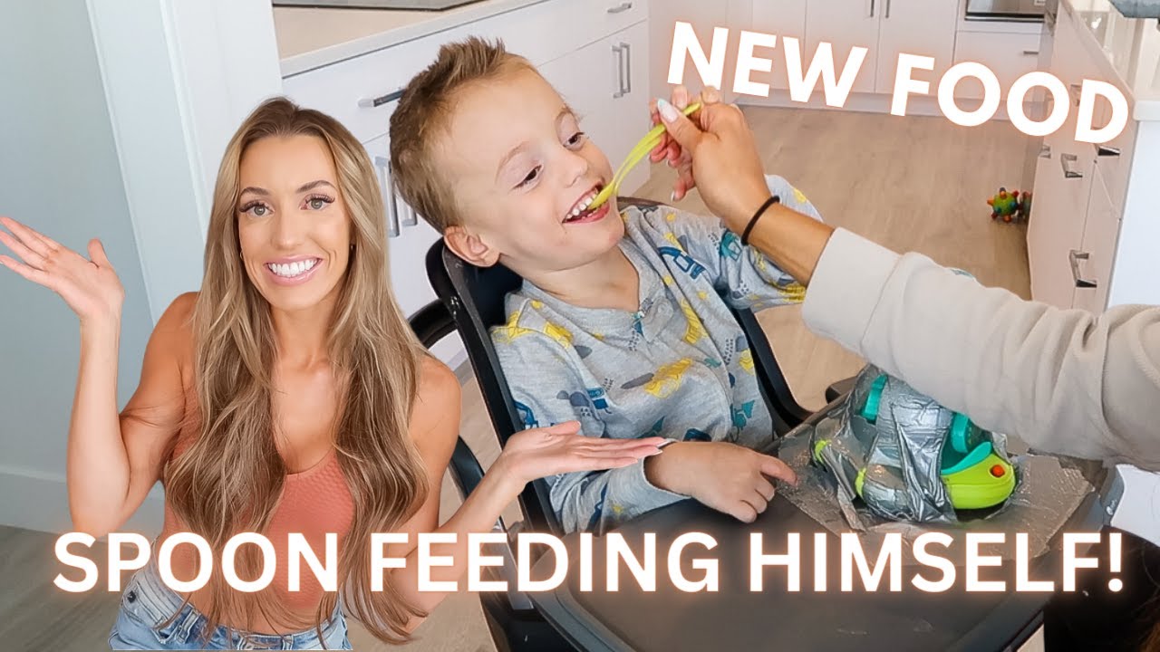MY TUBE FED 4 YEAR OLD LEARNING HOW TO SPOON FEED HIMSELF! MIND BLOWING!