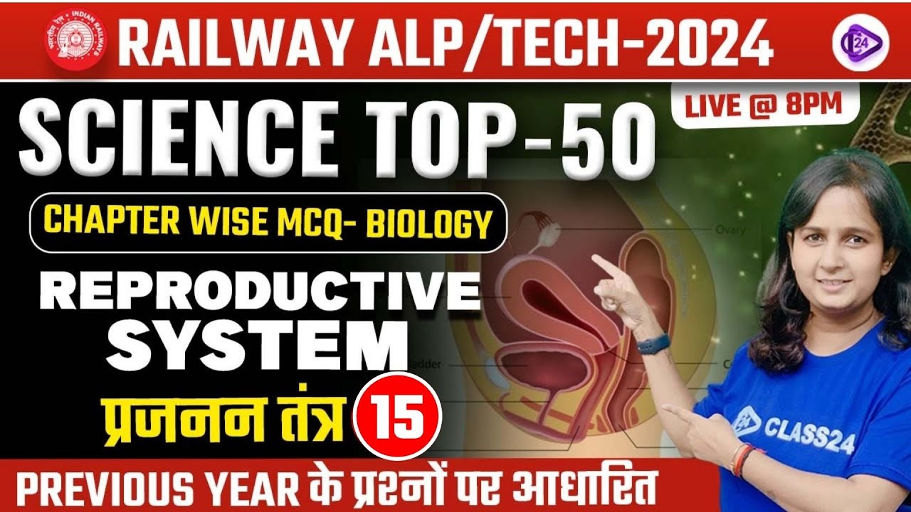 RRB ALP/TECH 2024 | Reproductive System MCQ Class | Chapter Wise Biology MCQ by Shipra Ma'am