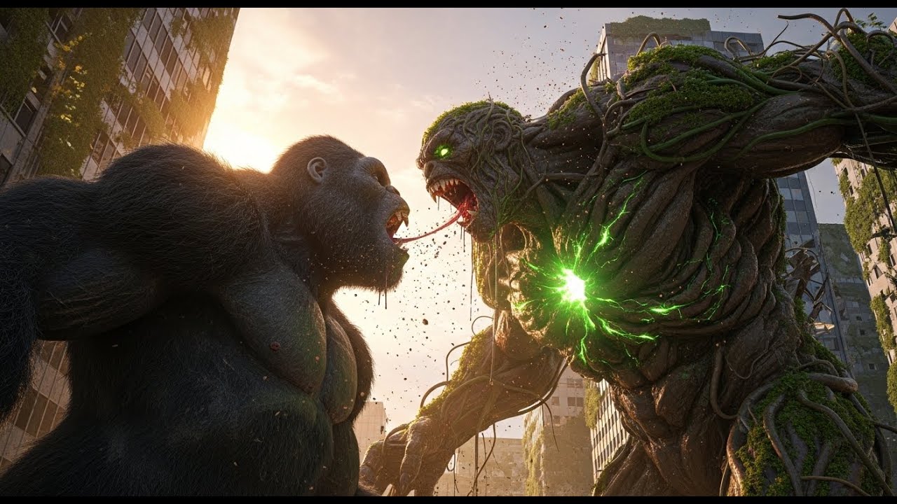 kong vs mudro epic battle in the abandoned city realistic cgi