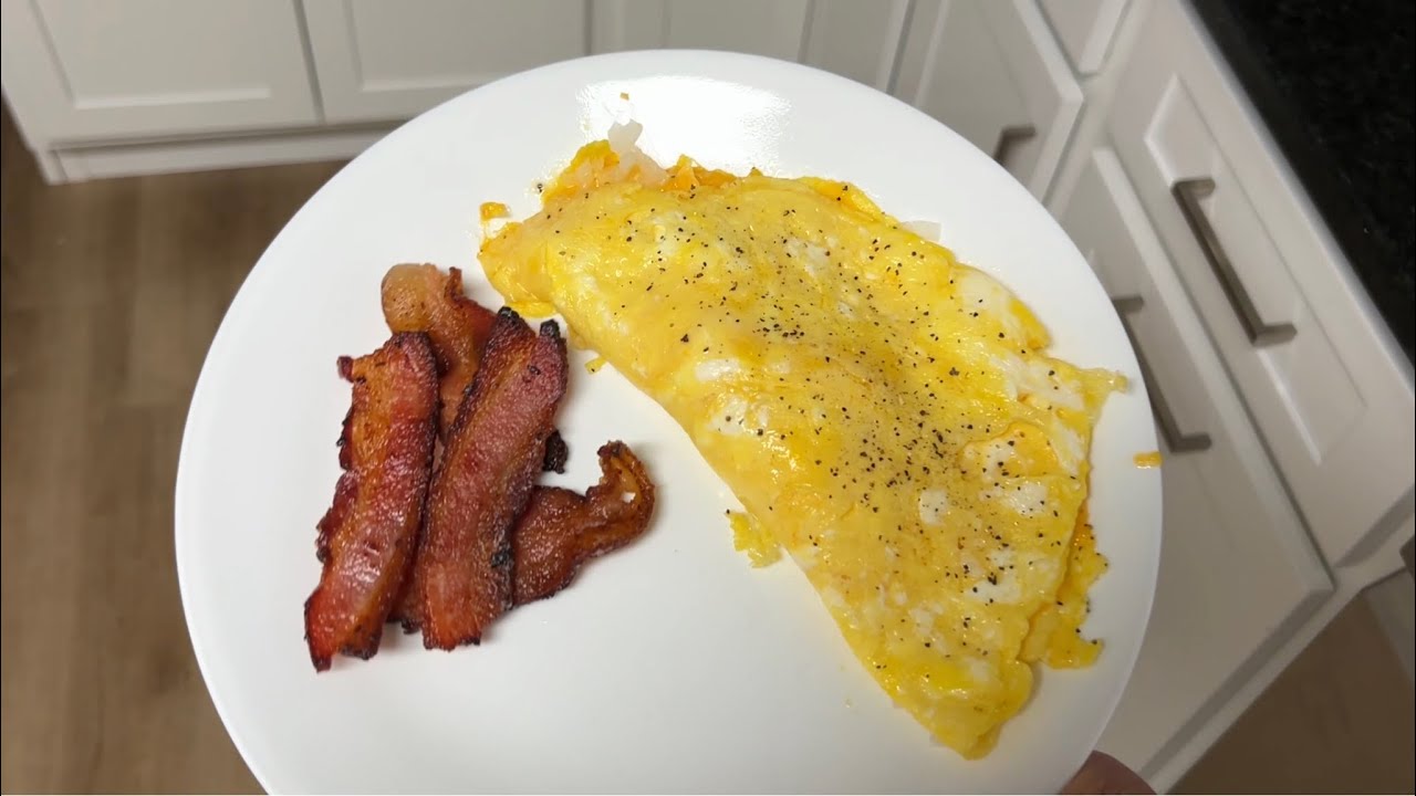 Snow Outside, Cheese And Onion Omelet W/ Bacon Inside