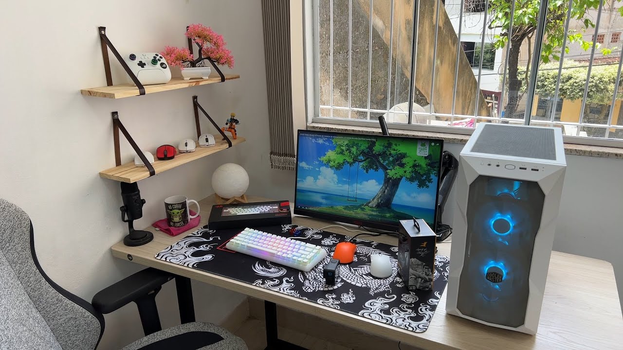 Tunando o Setup Gamer com duas Prateleiras de Madeira bem baratinhas