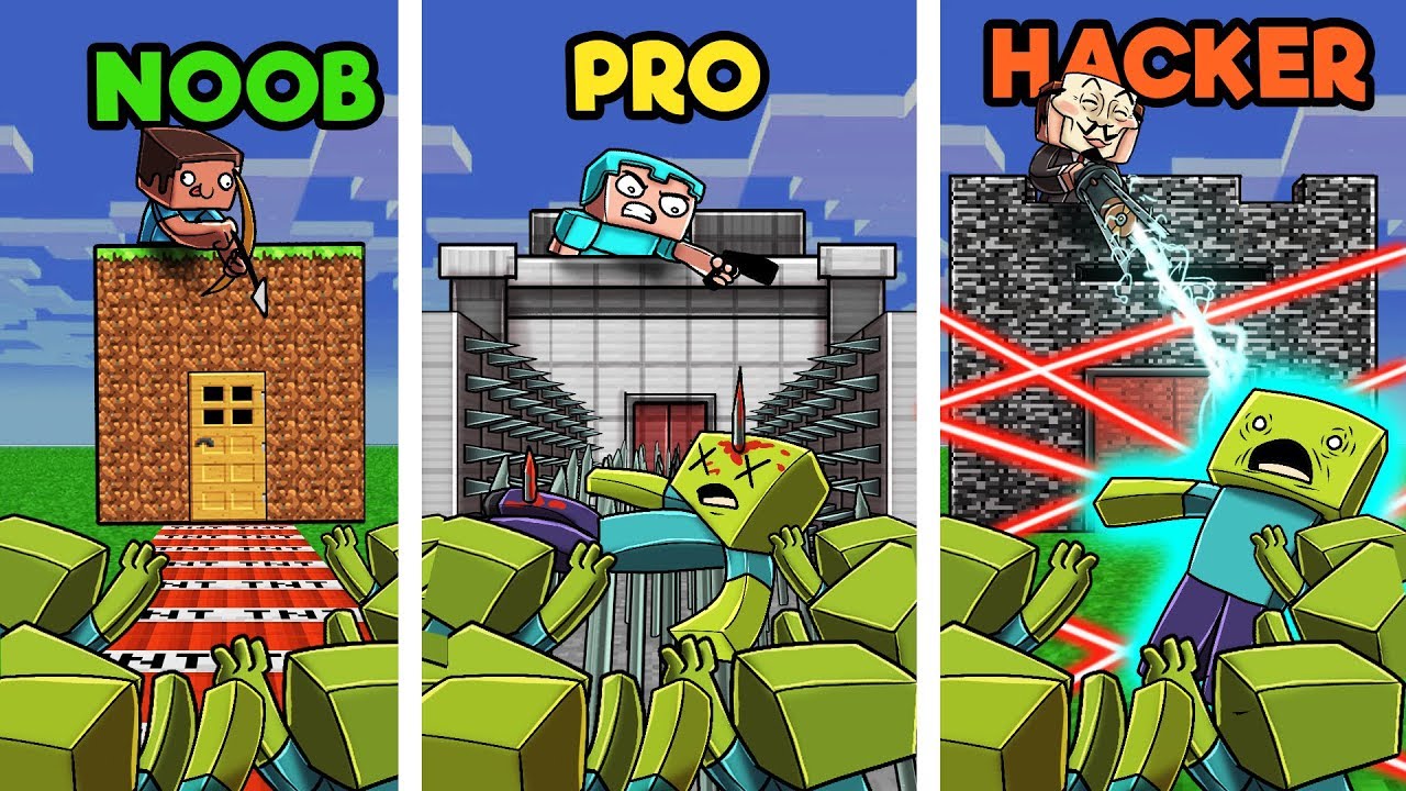 Minecraft - BUILD TO SURVIVE ZOMBIE HORDE! (NOOB vs PRO vs HACKER)