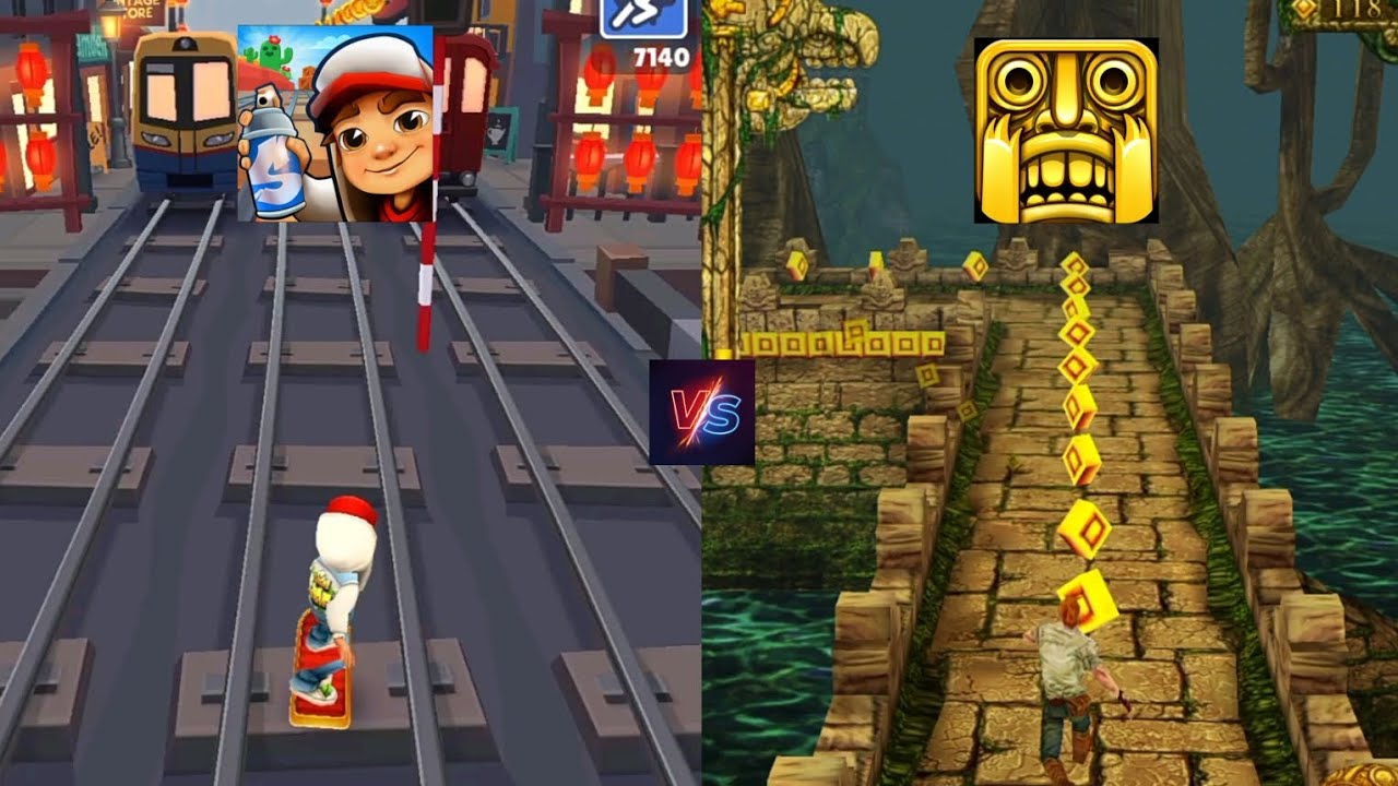 Sabway surfers 🆚 temple run 🔝 two running games in one frame 🖼️