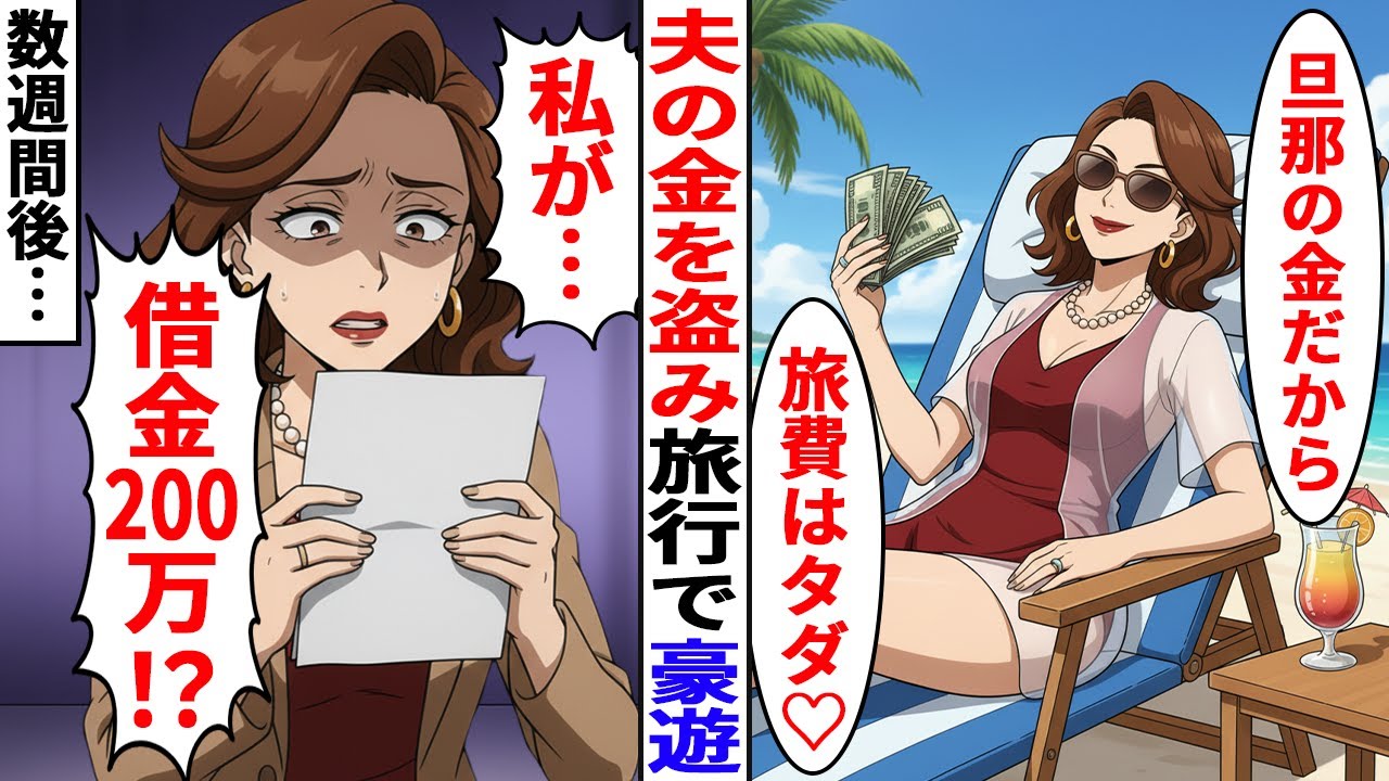 【漫画】夫の金を盗み旅行で豪遊する嫁→バレてないと思って金を盗み続けた結果…【スカッと】【ママスカ】