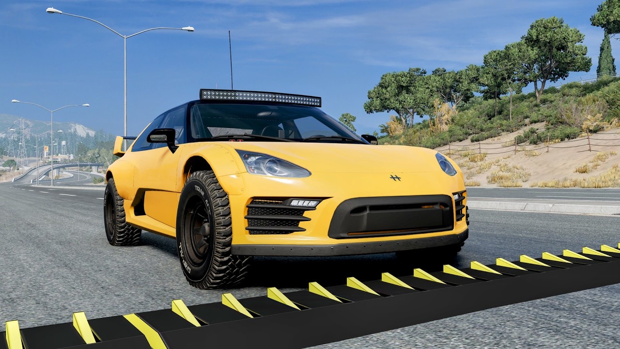 Massive Spike Strip Pileup Car Crashes #162 &ndash; BeamNG Drive | CrashBoomPunk