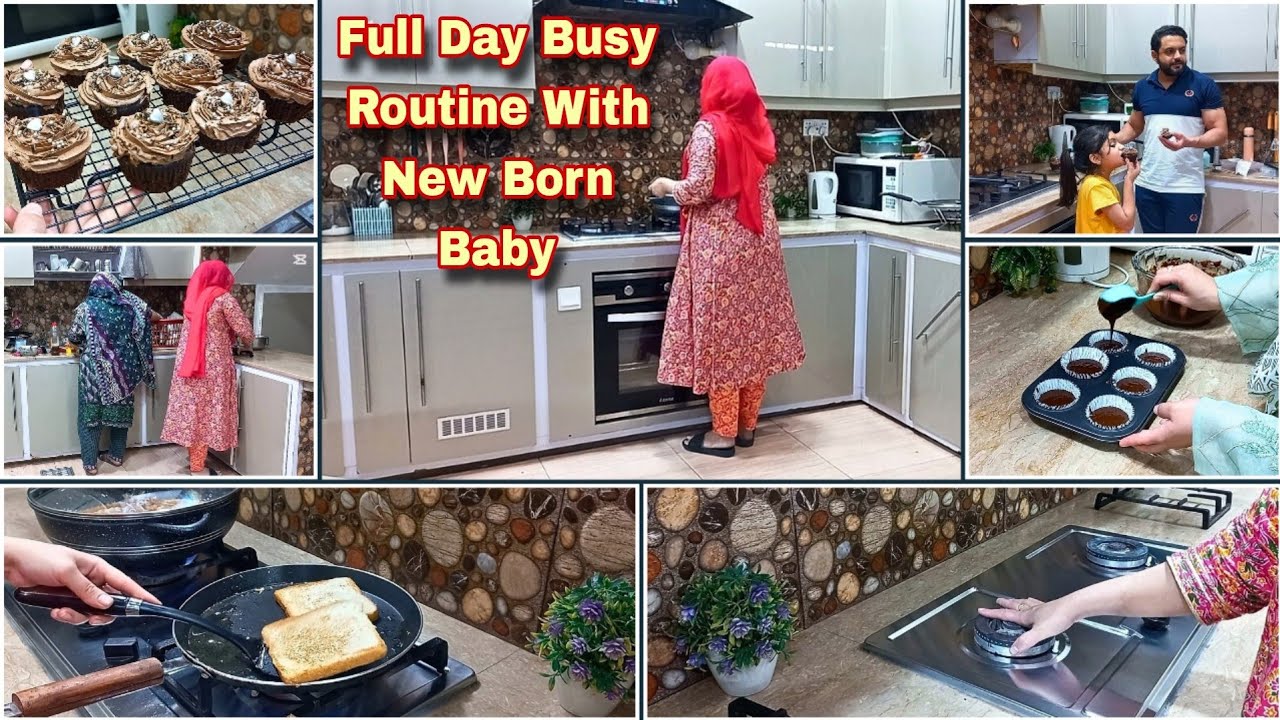 Full Day Busy Routine With New Born Baby | How To Make Chocolate Cup Cakes At Home | ڈیلی کی روٹین