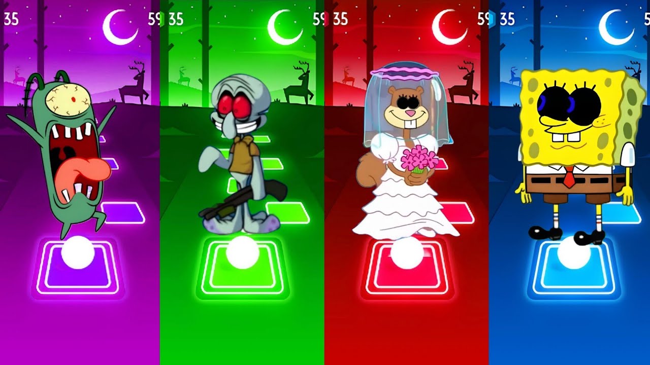 PLANKTON EXE  🆚 SQUIDWARD EXE 🆚 SANDY CHEEKS EXE 🆚 SPONGEBOB EXE | Tiles Hop Battle