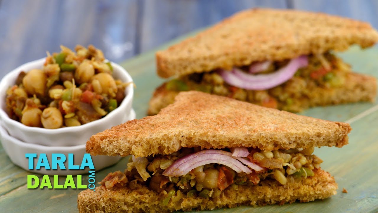 मसालेदार मिश्रित स्प्राउट्स सैंडविच (Masaledar Mixed Sprouts Sandwich ) by Tarla Dalal