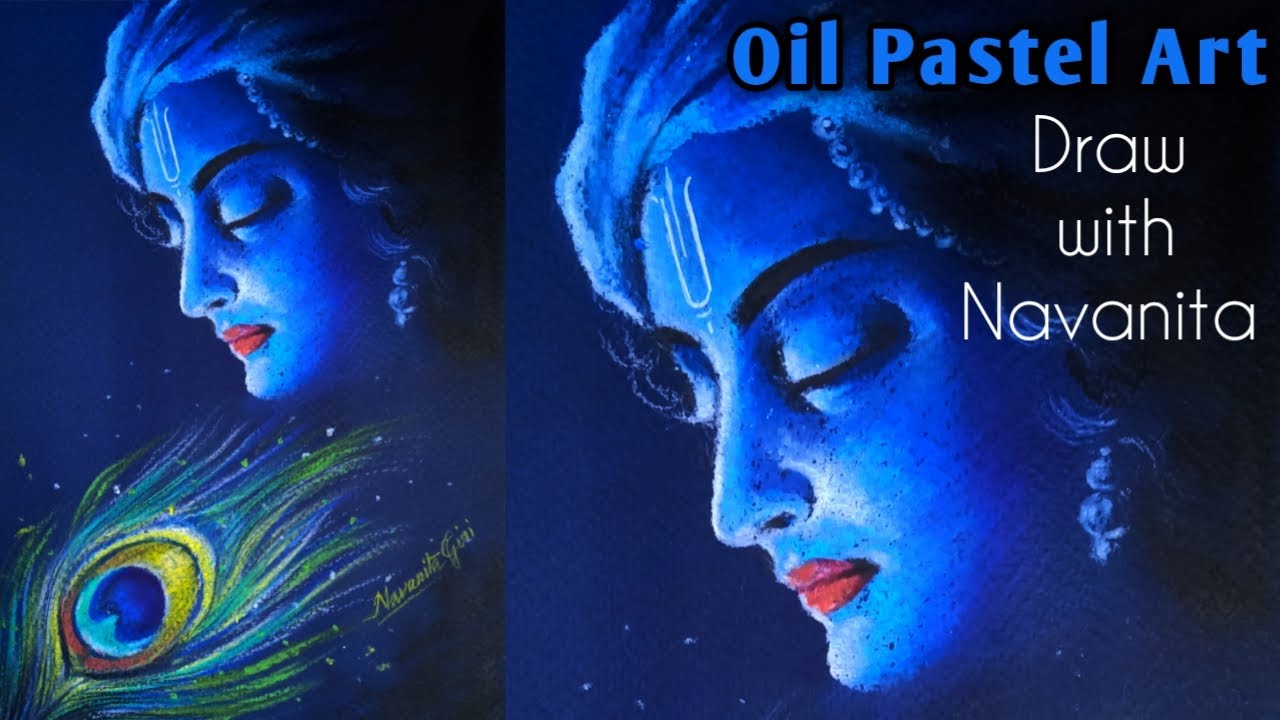 How to paint Krishna /Oil Pastel krishna painting/Krishna with Dark Background