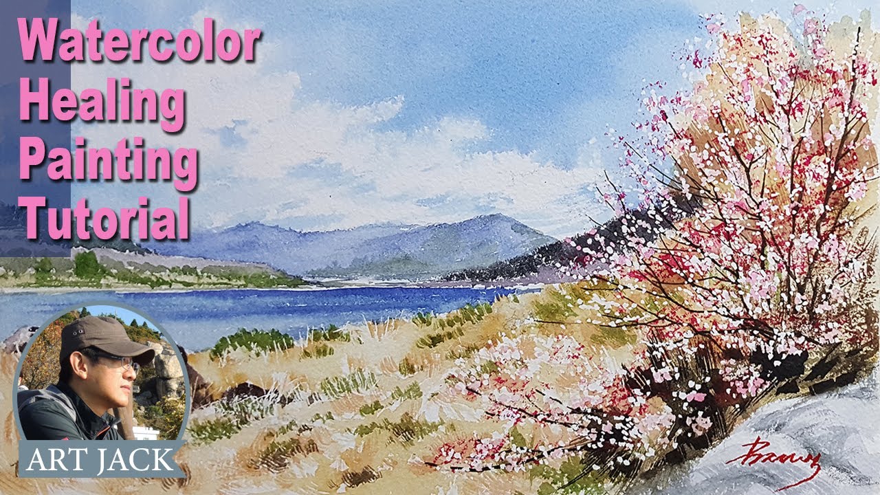 수채화 그리기 / 힐링 풍경화 초급 / 색상 정보 / 매화가 피는 호수 / 김재석작가 / Watercolor Healing Painting Tutorial [ART JACK]