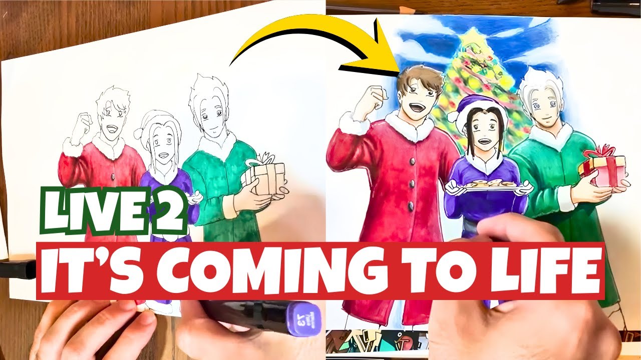 Live Manga Drawing 🎄 | Bringing Kaio, Hina & Toni to Life (Higher – Part 2)
