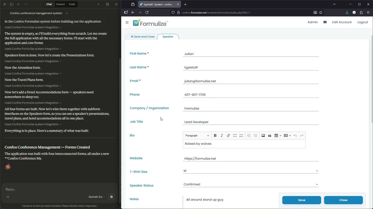 Conference Management with Formulize, and AI