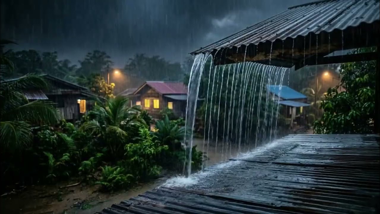 Cozy Rainstorm Night in a Rural Village House | Cinematic Rain Ambience For Deep Sleep🌧️