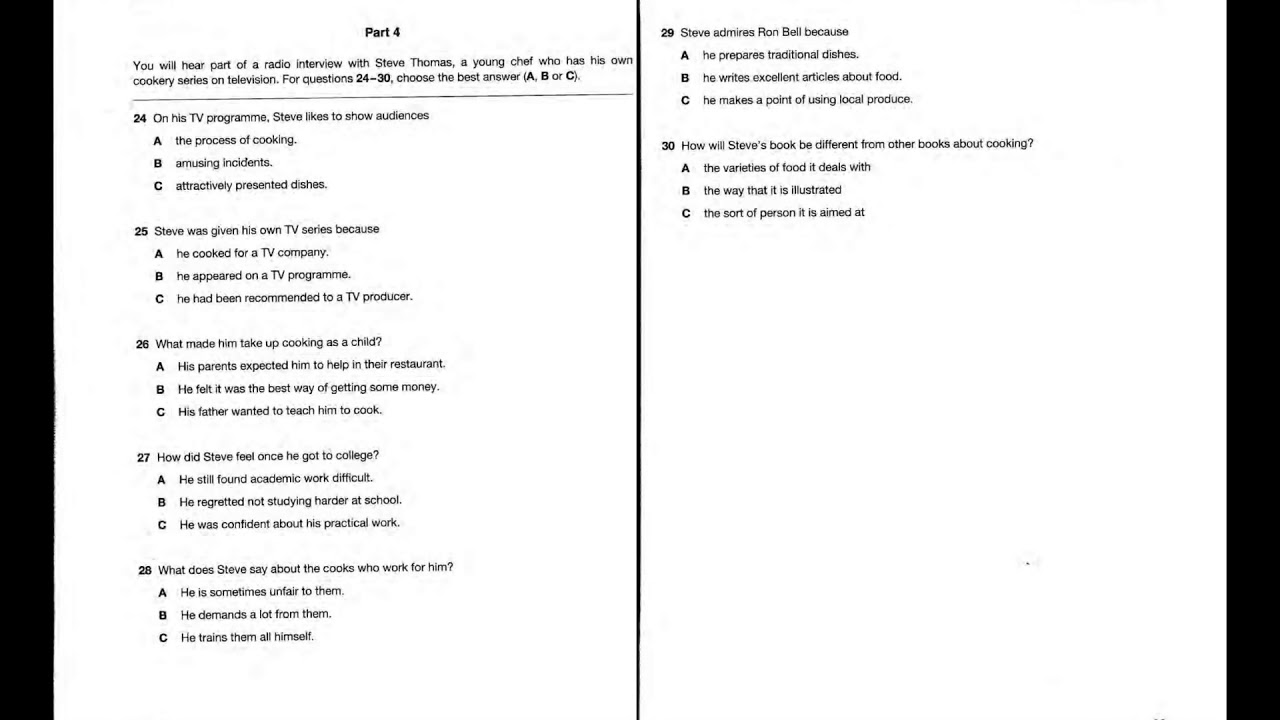 Listening B2, FCE 3, Test 4, Part 4