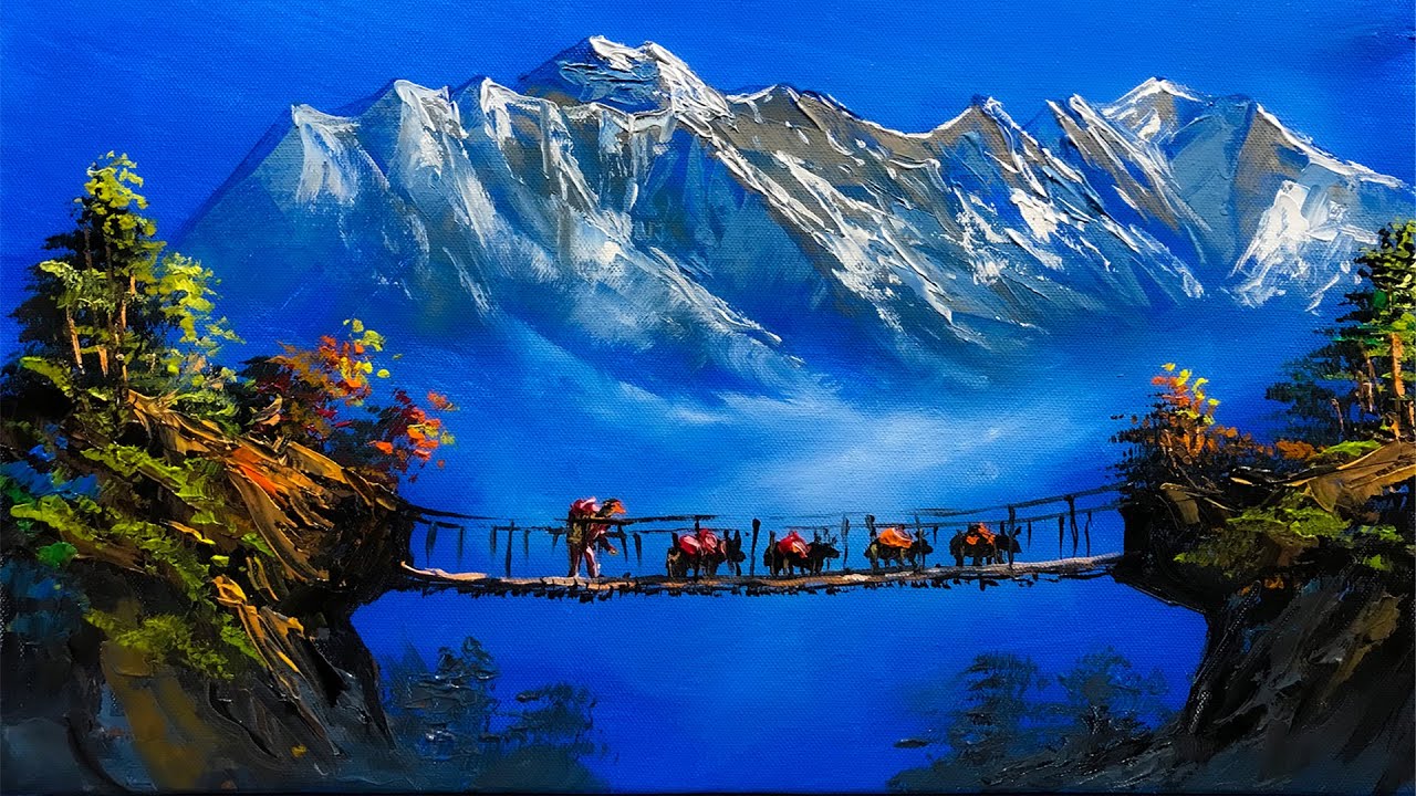 Nepali Painting | Painting a Beautiful Mountain Landscape with Acrylics | Art Candy | Nepali Artist