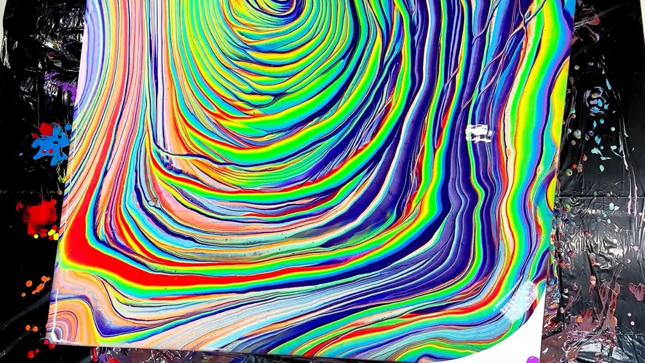 Fluid Art Therapy | Rainbow Tree Ring Pour Acrylic Painting Demo
