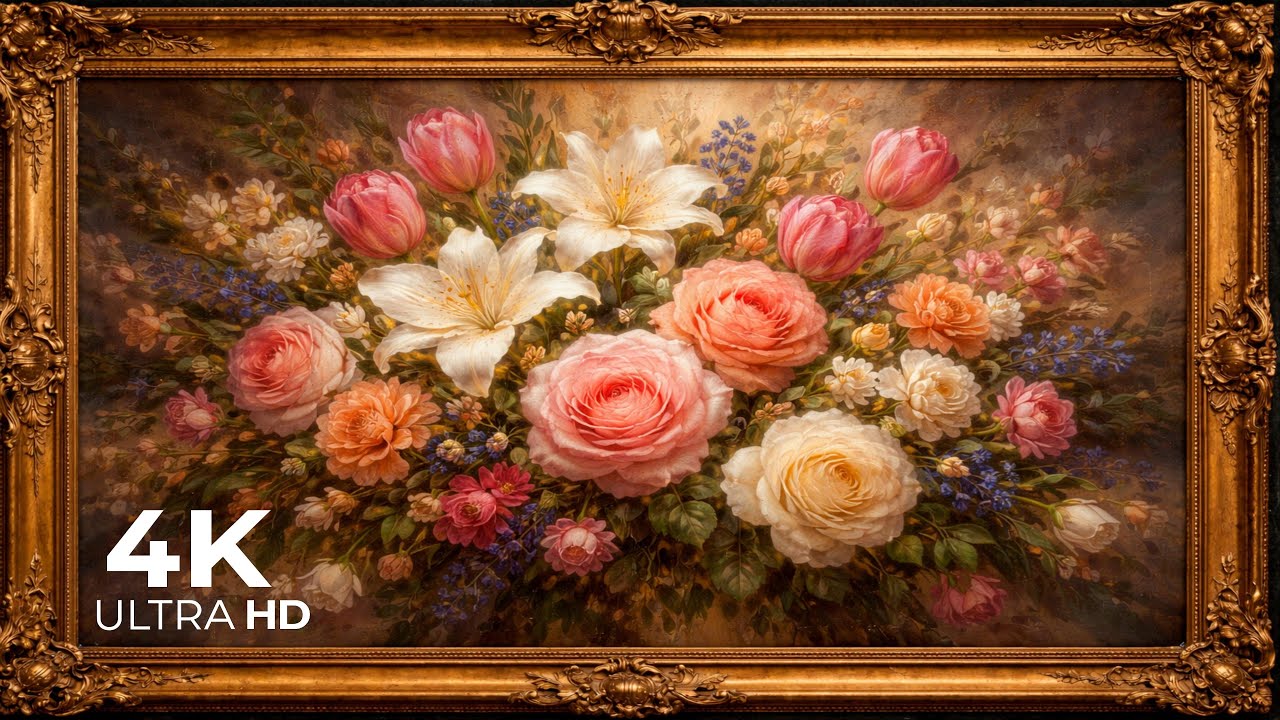 Romantic Roses Painting 4K UHD | Elegant TV Screensaver & Ambient Background