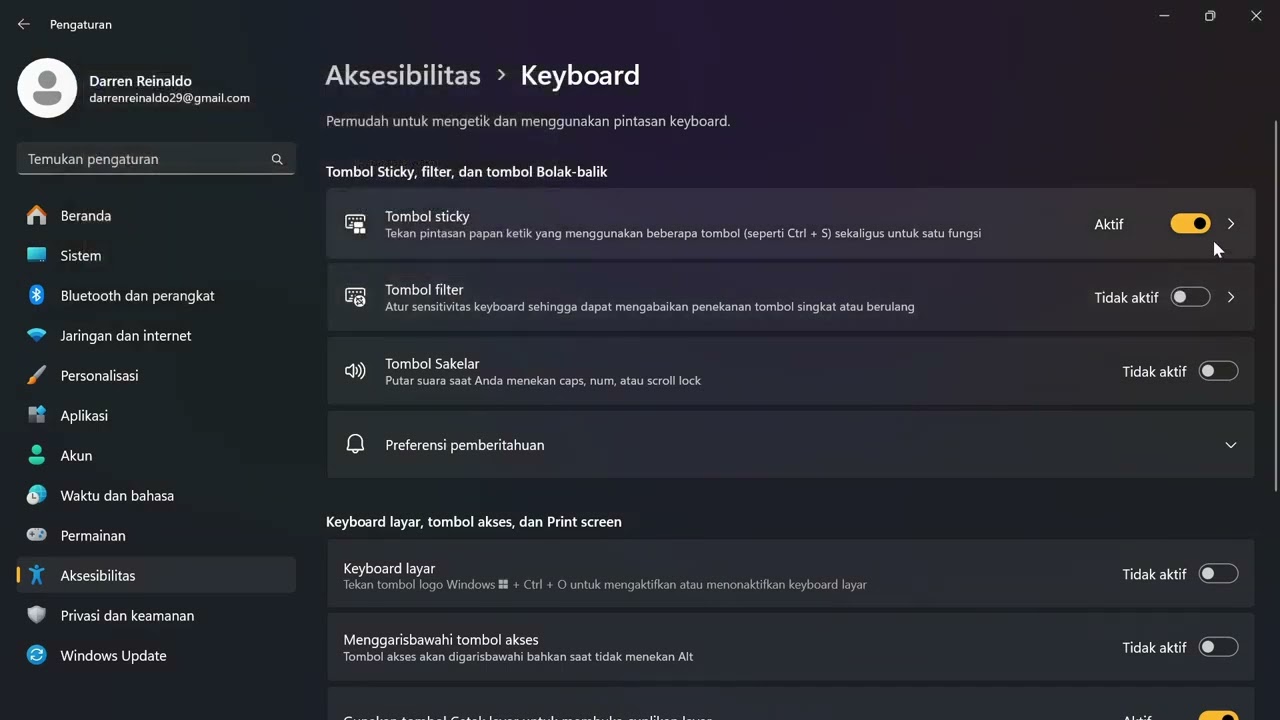 Ease of Access/Acessbility on Windows 11 24H2