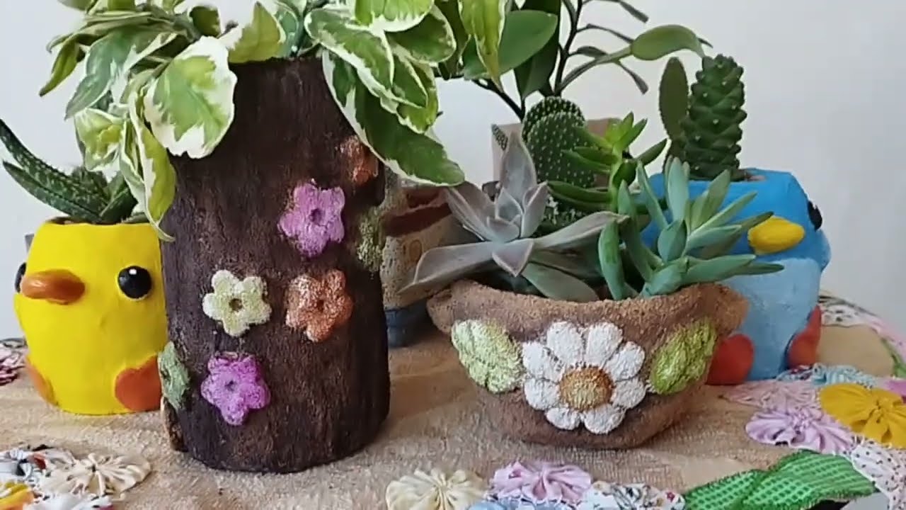 Macetas lindas, livianas y fáciles de hacer con masa de aserrín ♻️🪴🖌️