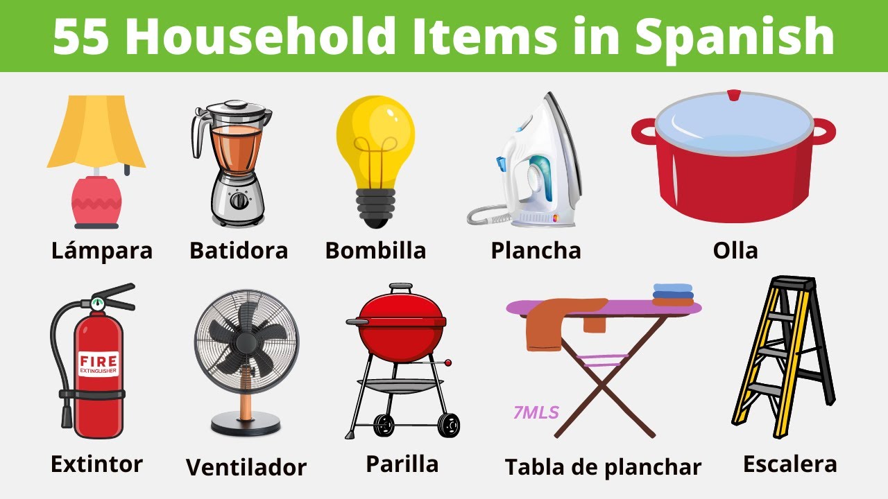 55 Household Items in Spanish with pictures | Spanish Vocabulary