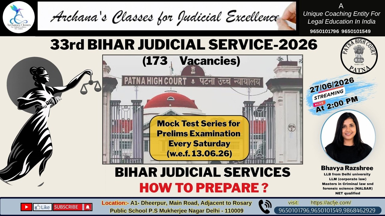 Mock Test Series for Prelims Examination (Bihar Judicial) Constitution  (P.Y.Q) || ACFJE