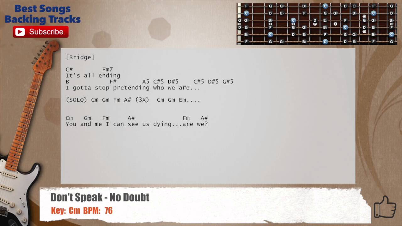 🎸 Don't Speak - No Doubt Guitar Backing Track with chords and lyrics