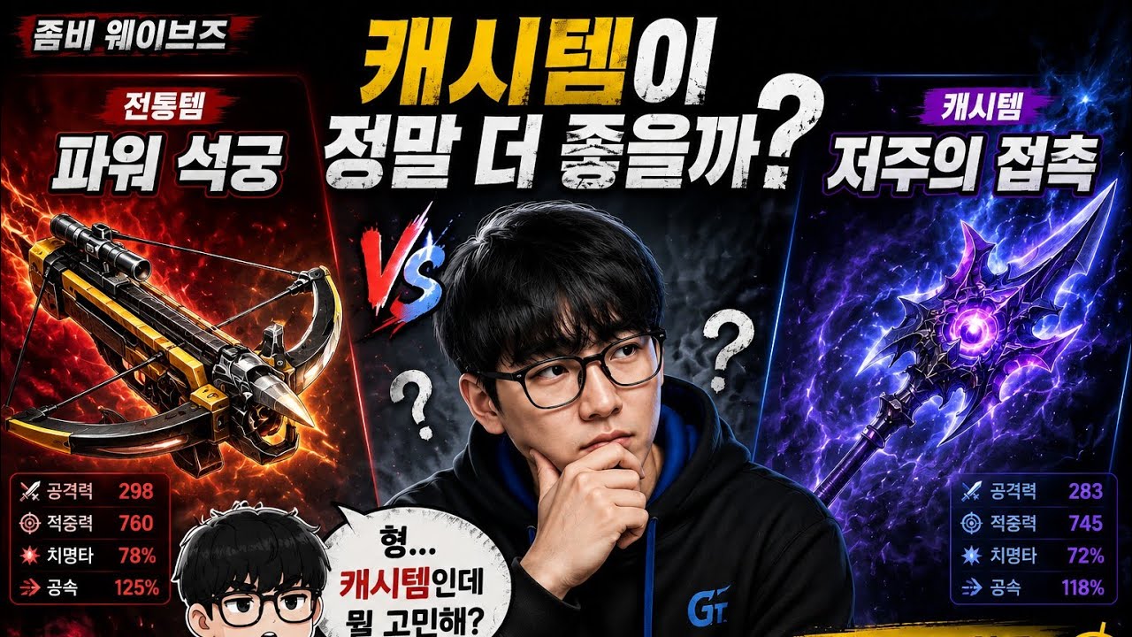 [좀비 웨이브스] 파워 석궁(기본)과 저주의 접촉(석궁 캐쉬템) 보스 토벌전 딜량 비교
