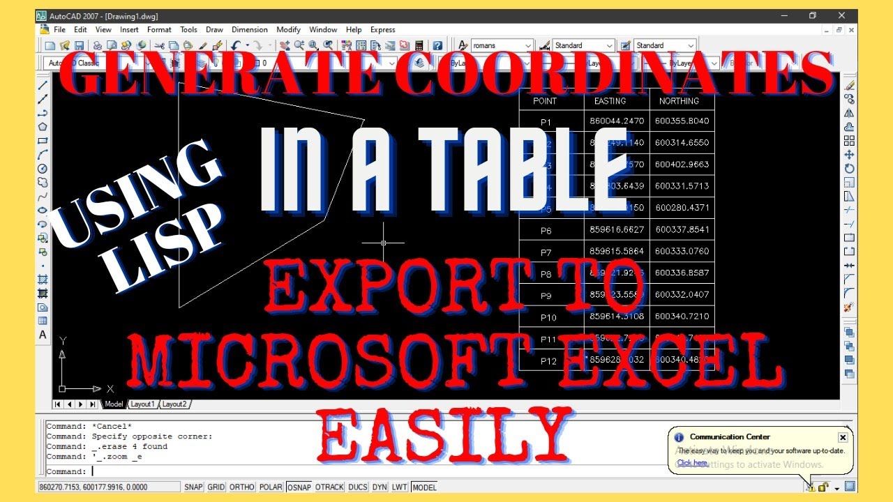 AutoCAD LISP | Coordinates and Table Export to Excel | How to Get Coordinates Table from AutoCAD