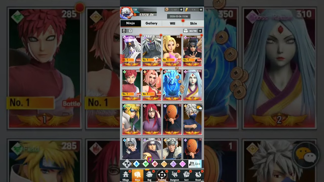Dia 50 de shinobi legacy mostrando mi cuenta actualmente 