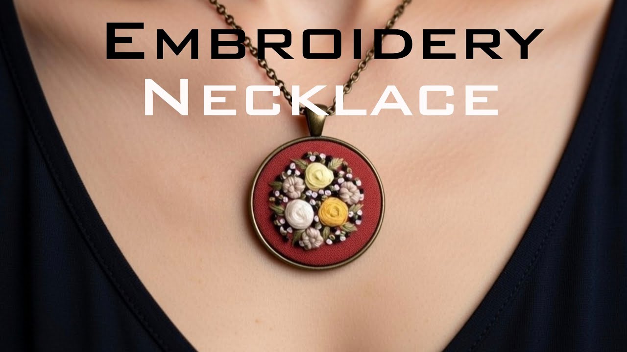 DIY Вышитая Подвеска | Цветочные Стежки на Кирпично-Красной Ткани