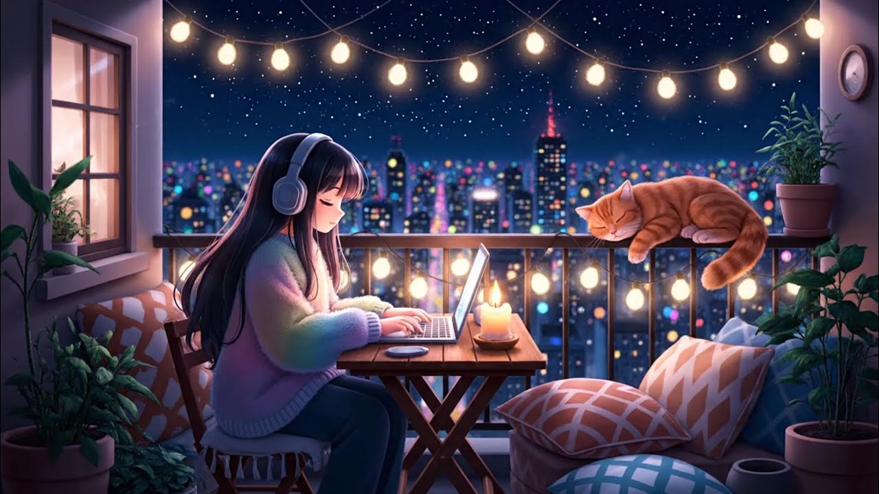 Cozy Lofi Night Study – Relaxing Beats on a Balcony
