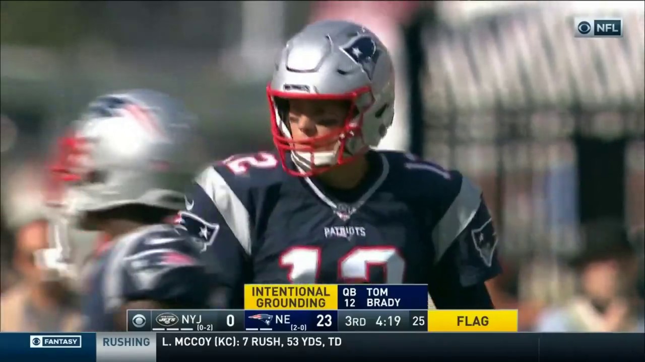 Tom Brady gets angry over a intentional grounding call, shrieks at the refs