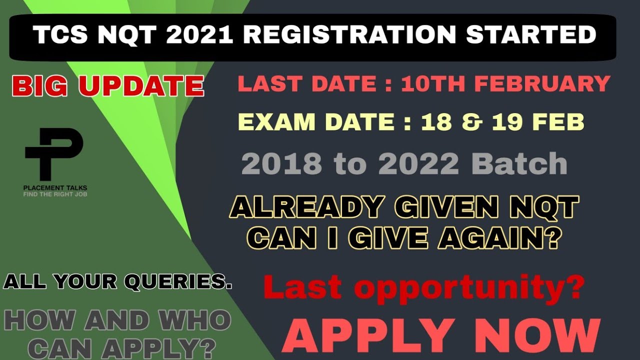 TCS NQT 2021 Date Announced | Last Date to apply 10th February | 2018 to 2022 Batch #TCS Apply now