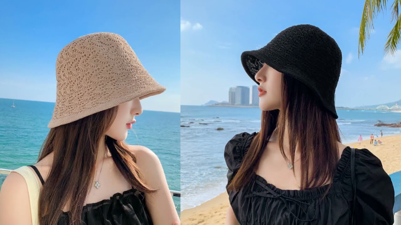 WITHMOONS Reversible Crochet Bucket Hat Double Side Wear Summer Travel Beach Packable Fisherman Hat