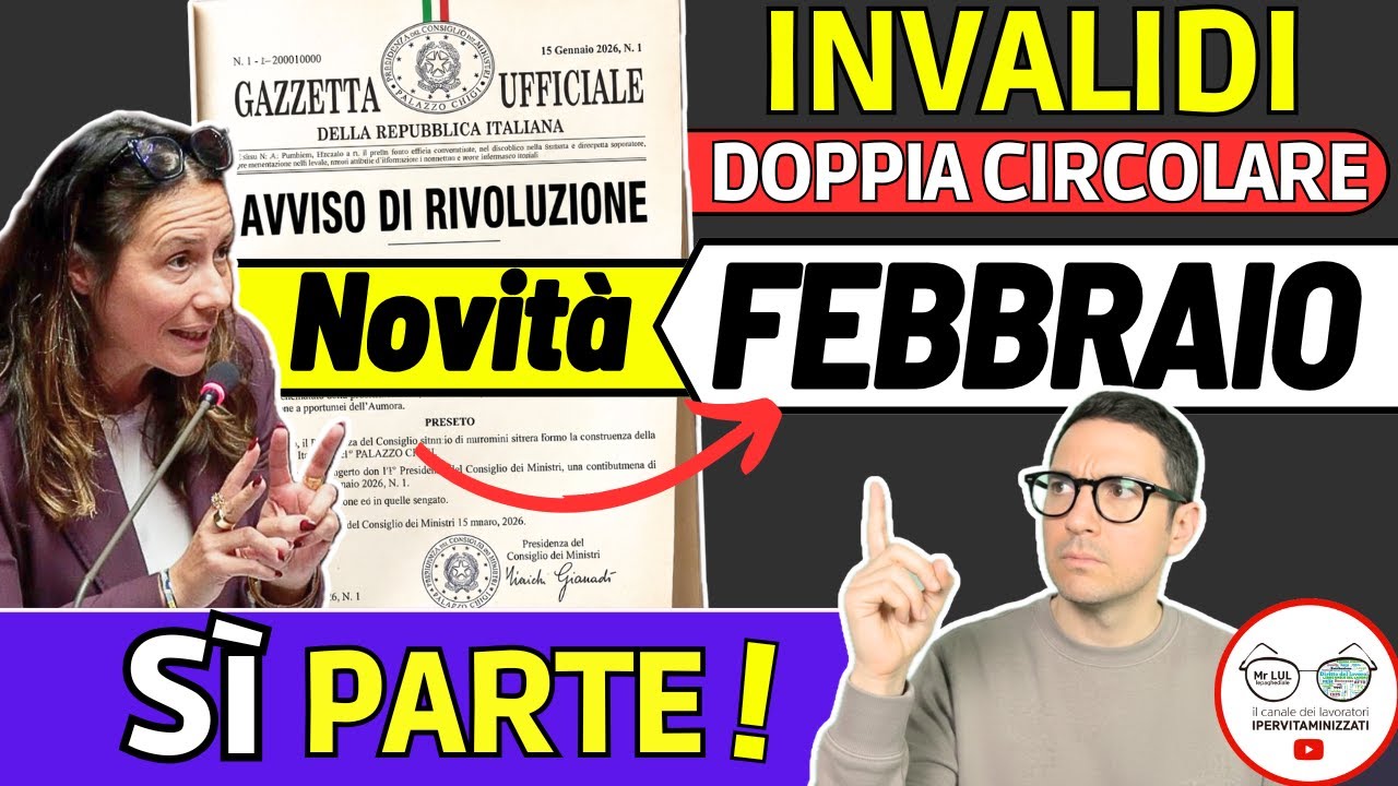 🔴 INVALIDI PARZIALI e TOTALI 16 NOVIT&Agrave; FEBBRAIO 2026 ➜ IMPORTI PENSIONE BONUS INPS CIRCOLARE